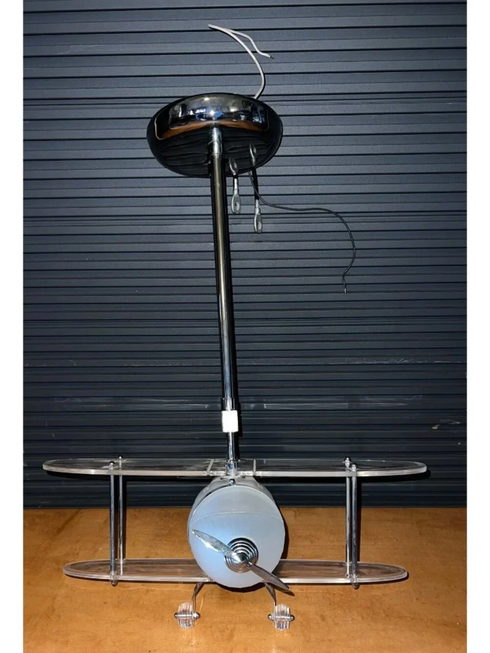 Vintage Airplane Ceiling‎ Pendant Light Fixture Frosted Glass Chrome Accents